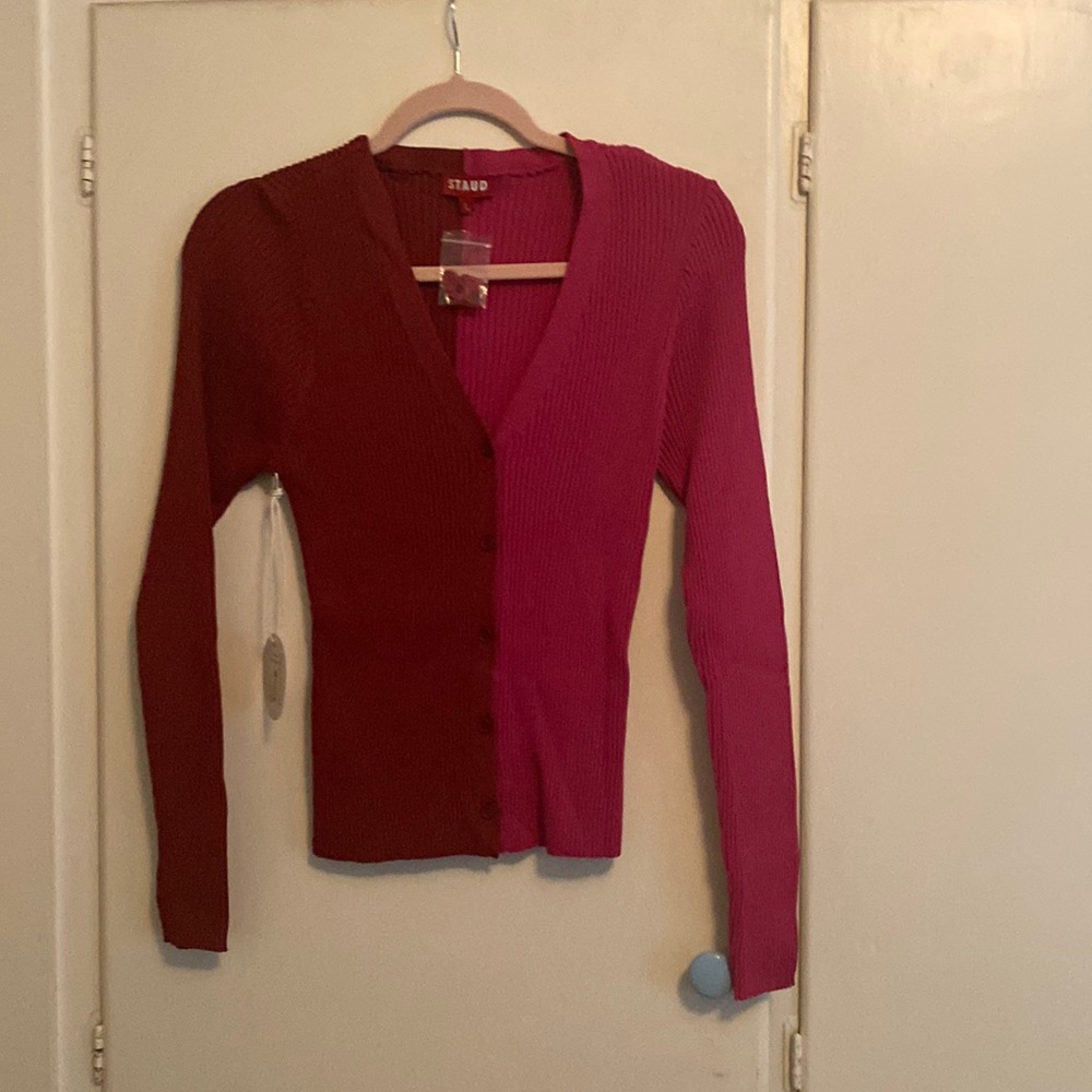 STAUD Cargo sweater size Large pink and burgundy